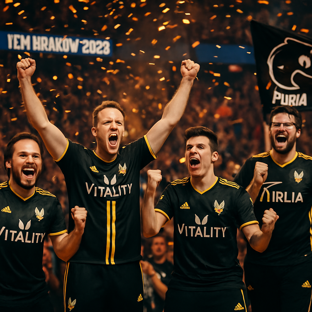 Vitality victory celebration at IEM Krakow 2026 final.